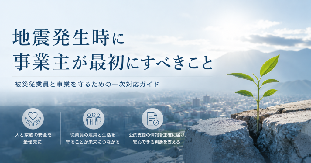 令和8年熊本地震; 被災事業主; 復興支援; 雇用調整助成金; 雇用維持; なりわい再建支援制度; 保険証無しでも受診可能;